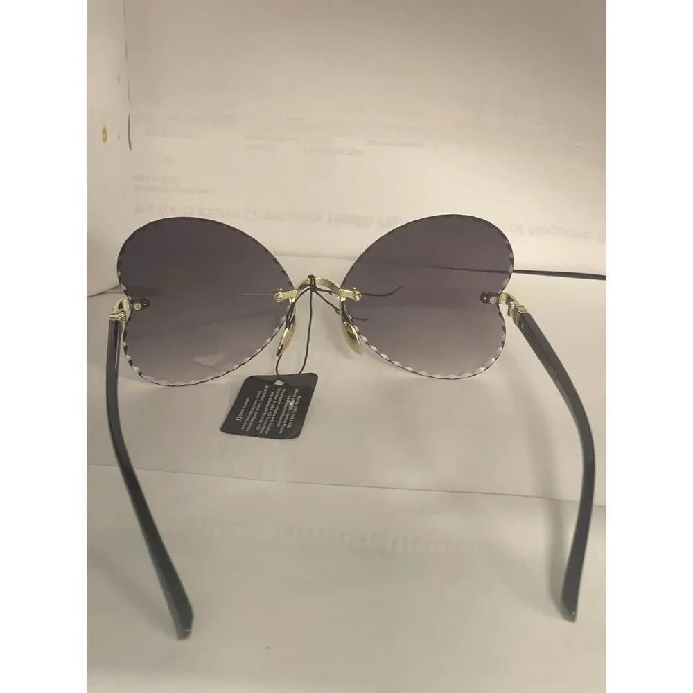Womens Sunglasses Large Round Butterfly Double Metal Frame BlackMirror Retro 90s